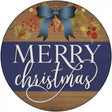 Merry Christmas Blue Bow Novelty Metal Circle Sign 12" (C)