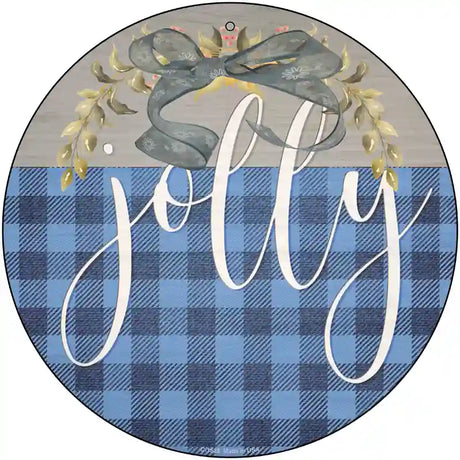 Jolly Blue Plaid Novelty Metal Circle Sign 12" (C)