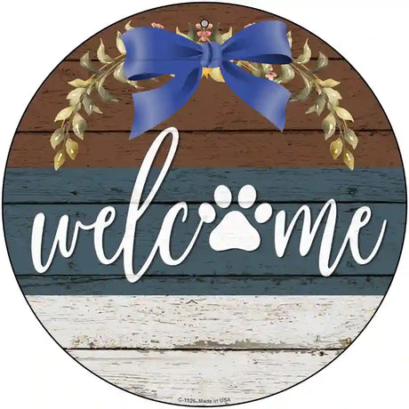 Welcome Paw Wreath Novelty Metal Circle Sign 12" (C)