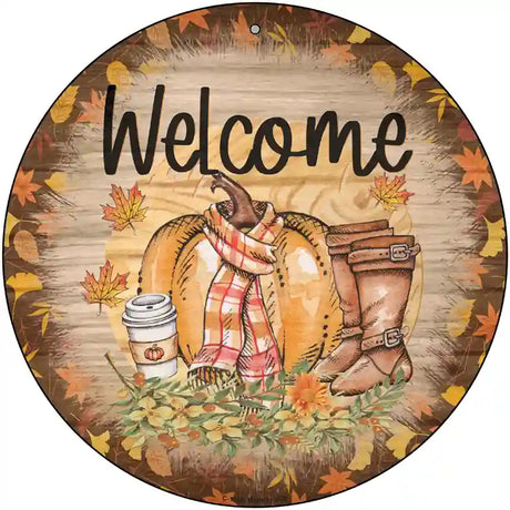 Welcome Pumpkin Novelty Metal Circle Sign 12" (C)