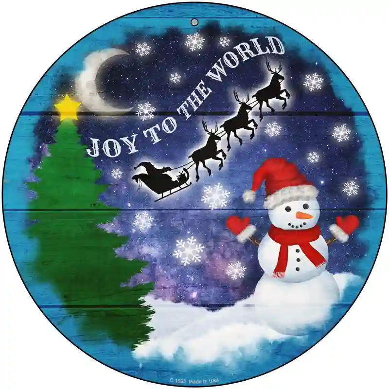 Joy to the World Snowman Novelty Metal Circle Sign 12" (C)