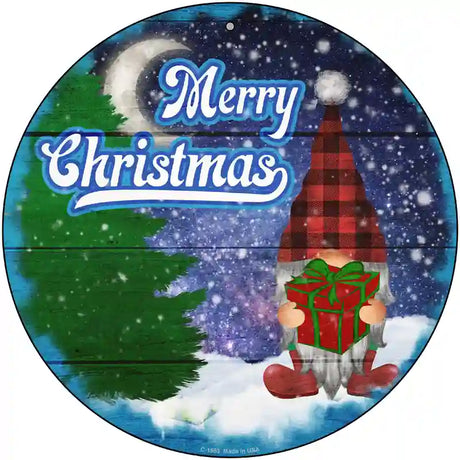 Merry Christmas Gnome Novelty Metal Circle Sign 12" (C)