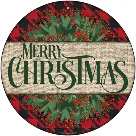 Merry Christmas Red Novelty Metal Circle Sign 12" (C)