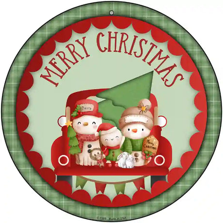 Merry Christmas Family Novelty Metal Circle Sign 12" (C)