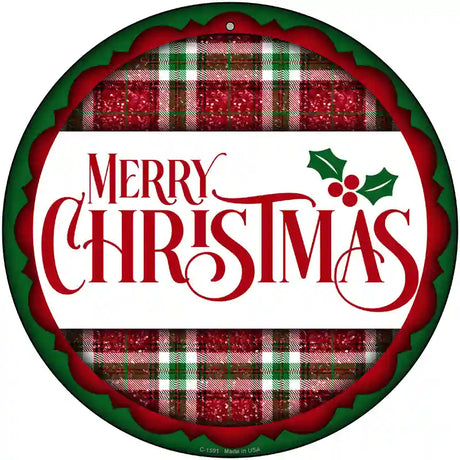 Merry Christmas Red and Green Novelty Metal Circle Sign 12" (C)