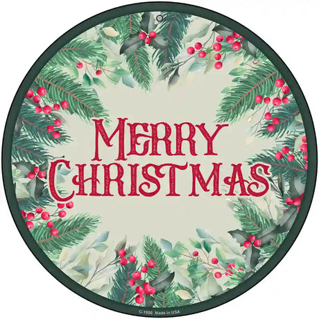 Merry Christmas Red Berries Novelty Metal Circle Sign 12" (C)