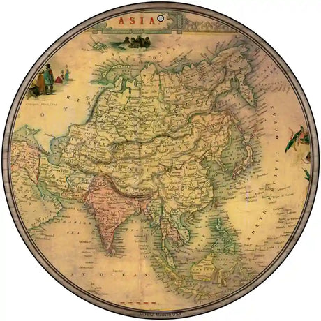 Asia Map Novelty Metal Circle Sign 12" (C)