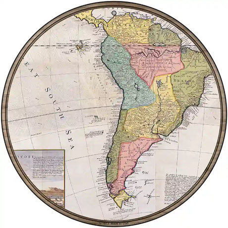 South America Map Novelty Metal Circle Sign 12" (C)