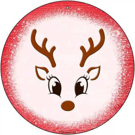 Red Reindeer Face Novelty Metal Circle Sign 12" (C)