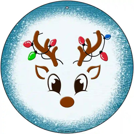 Blue Reindeer Face Novelty Metal Circle Sign 12" (C)