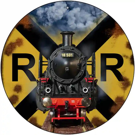 Railroad Crossing Train Novelty Metal Circle Sign 12" (C)