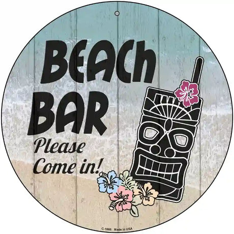 Beach Bar Tiki Novelty Metal Circular Sign 12" (C)