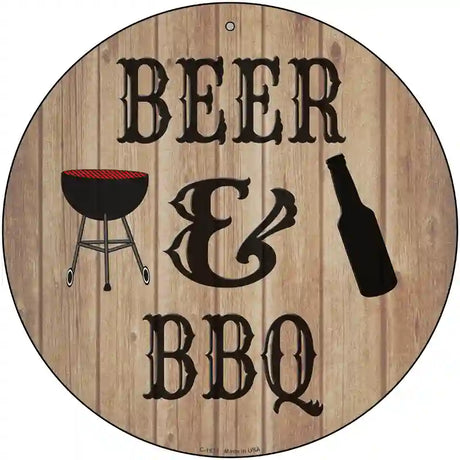 Beer And BBQ Novelty Metal Circular Sign 12" (C)