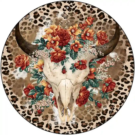 Cow Skull In Flowers Novelty Metal Circle Sign 12" (C)