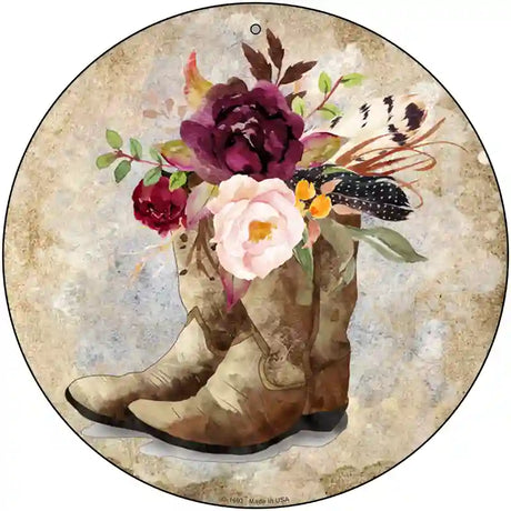 Flowers In Boots Novelty Metal Circle Sign 12" (C)