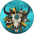 Cow Skull Sunflower Turquoise Novelty Metal Circle Sign 12" (C)