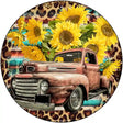 Rusty Truck With Sunflowers Novelty Metal Circle Sign 12" (C)