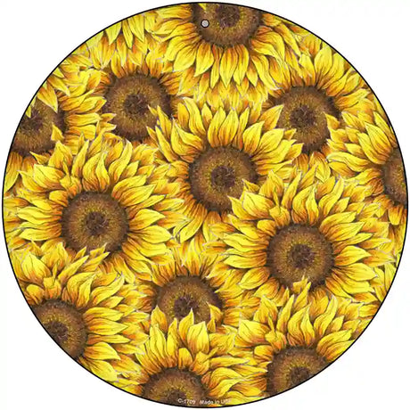 Sunflowers Filled Novelty Metal Circle Sign 12" (C)