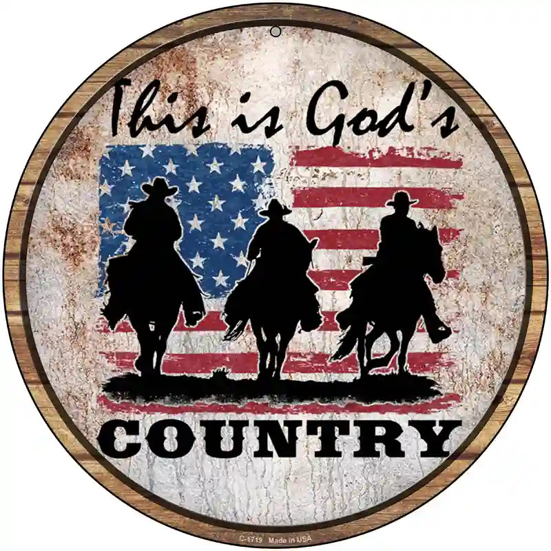 Gods Country Three Horsemen Novelty Metal Circle Sign 12" (C)