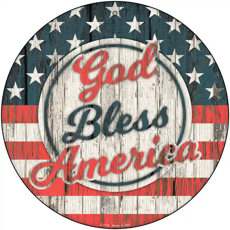 God Bless America Script Novelty Metal Circle Sign 12" (C)