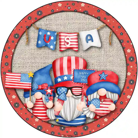 Gnomes USA Banner Novelty Metal Circle Sign 12" (C)