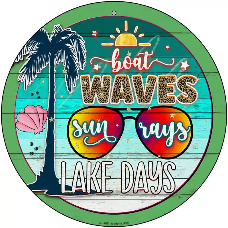 Boat Waves Sun Rays Novelty Metal Circle Sign 12" (C)