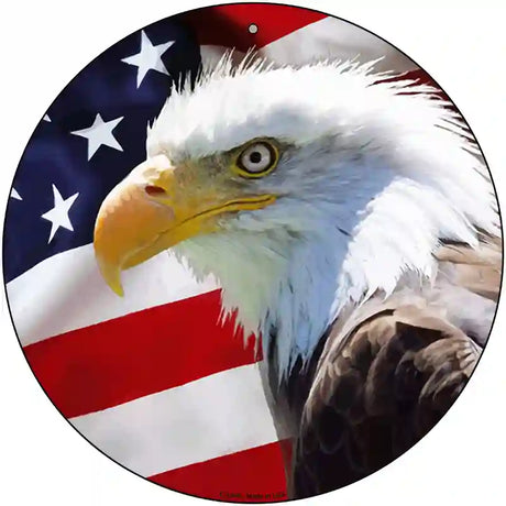 Eagle American Flag Novelty Metal Circle Sign C-1845 12" (C)