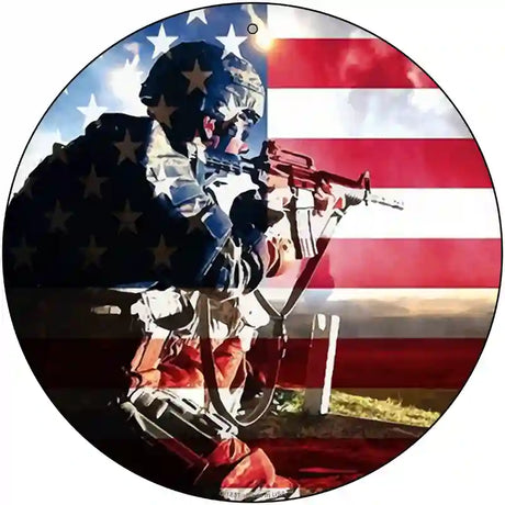 Soldier American Flag Novelty Metal Circle Sign C-1851 12" (C)