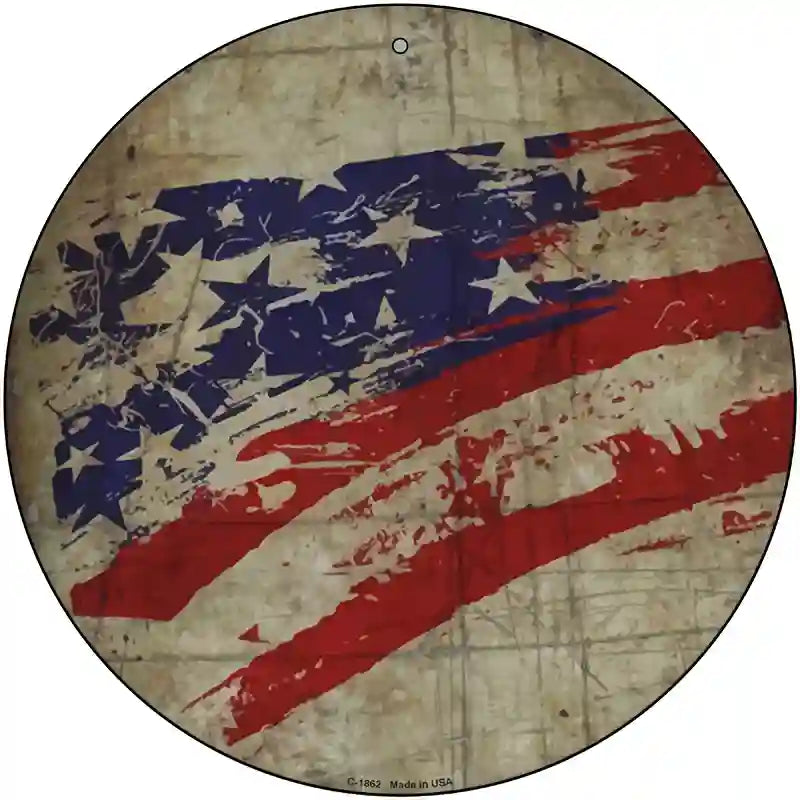 Distressed American Flag Novelty Metal Circle Sign C-1862 12" (C)