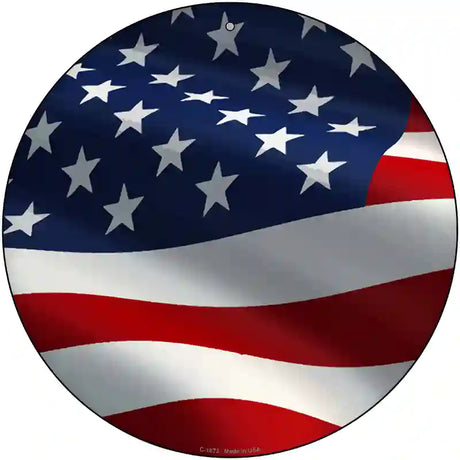 Waving American Flag Novelty Metal Circle Sign C-1873 12" (C)