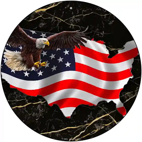 USA Flag Outline Novelty Metal Circle Sign C-1874 12" (C)