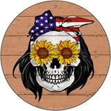 Sunflower Skull Novelty Metal Circle Sign 12" (C)