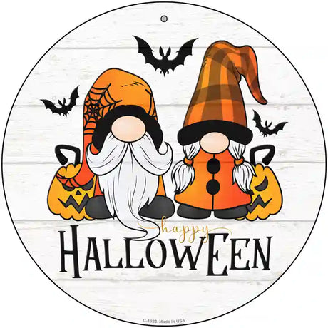 Happy Halloween Spooky Gnomes Novelty Metal Circle Sign 12" (C)