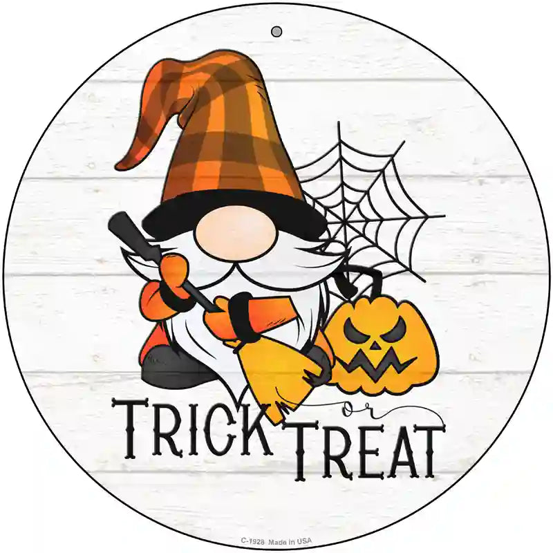 Trick Or Treat Spooky Gnome Novelty Metal Circle Sign 12" (C)