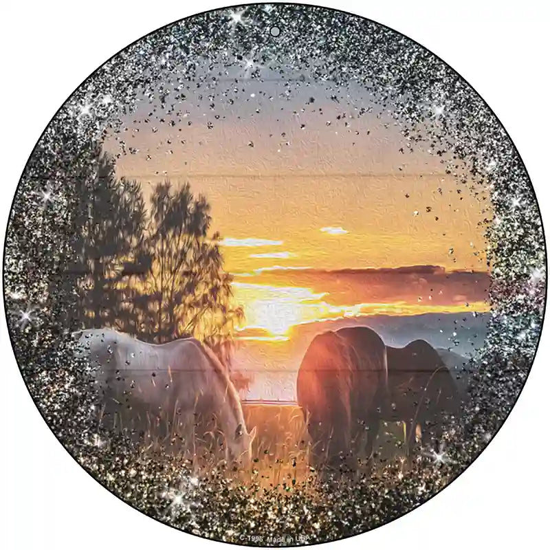 Horses Eating in Sunset Novelty Metal Circle Sign 12" (C)