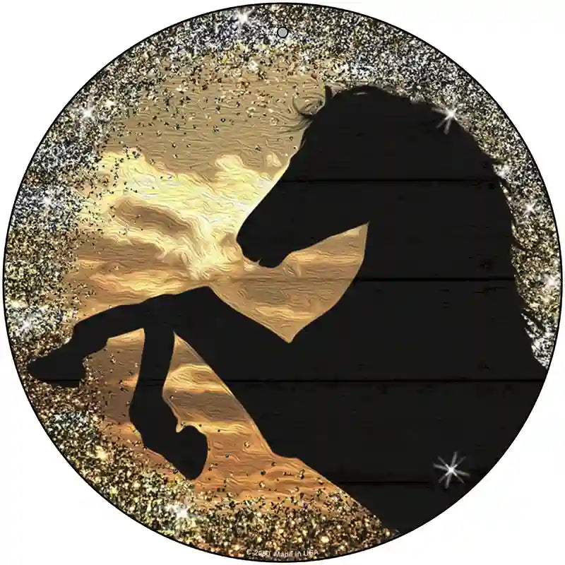 Rearing Horse Closeup Silhouette Novelty Metal Circle Sign 12" (C)