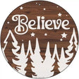 Believe Winter Silhouette Novelty Metal Circle Sign 12" (C)