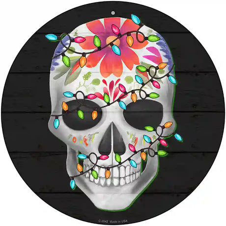 Calavera with Lights Novelty Metal Circle Sign 12" (C)