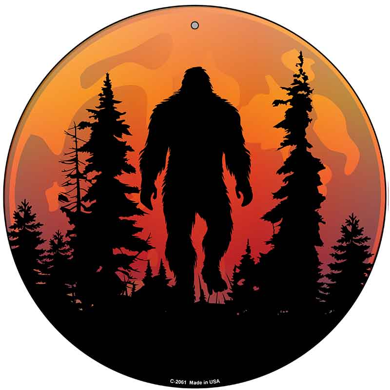 Bigfoot Silhouette on Moon Novelty Metal Circular Sign C-2061