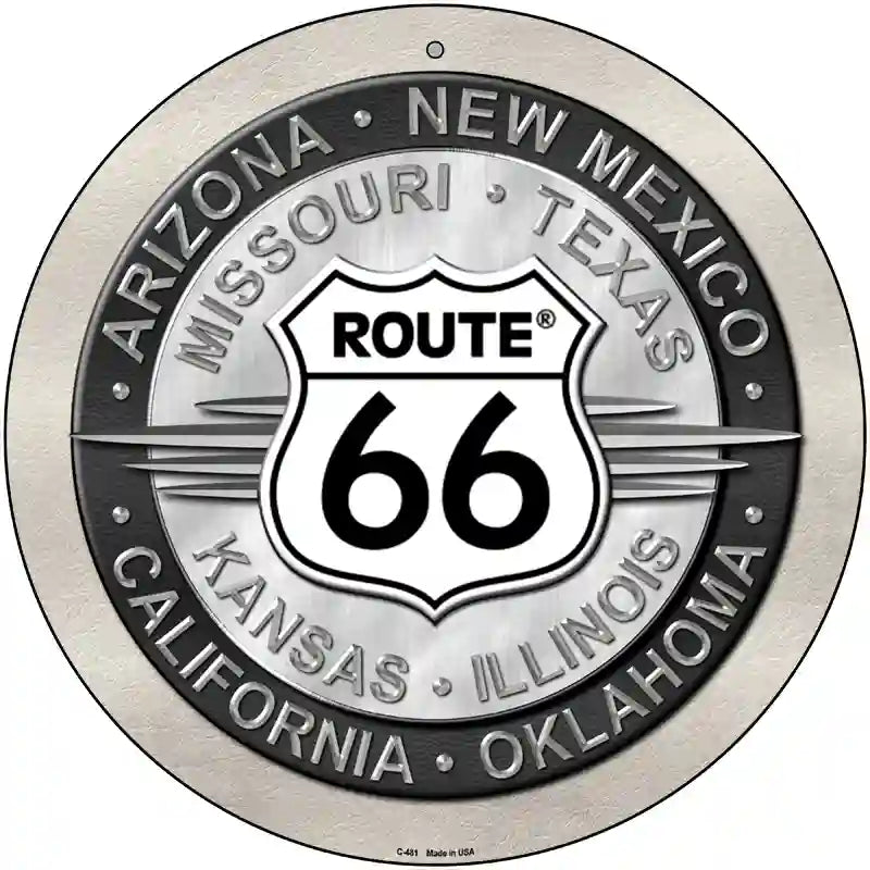 Route 66 States Novelty Metal Circular Sign 12" (C)