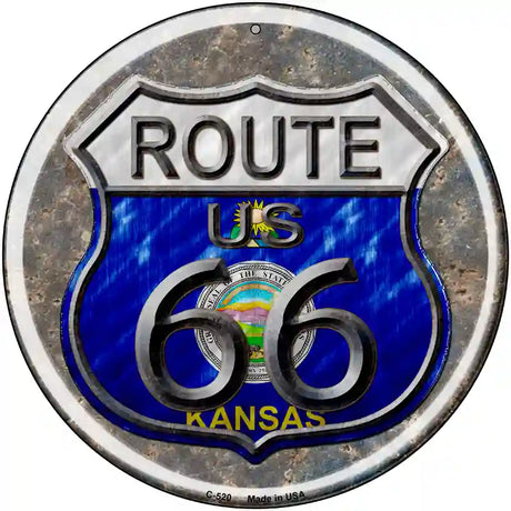 Kansas Route 66 Novelty Metal Circular Sign 12" (C)