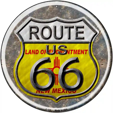 New Mexico Route 66 Novelty Metal Circular Sign 12" (C)