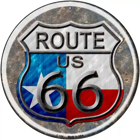 Texas Route 66 Novelty Metal Circular Sign 12" (C)