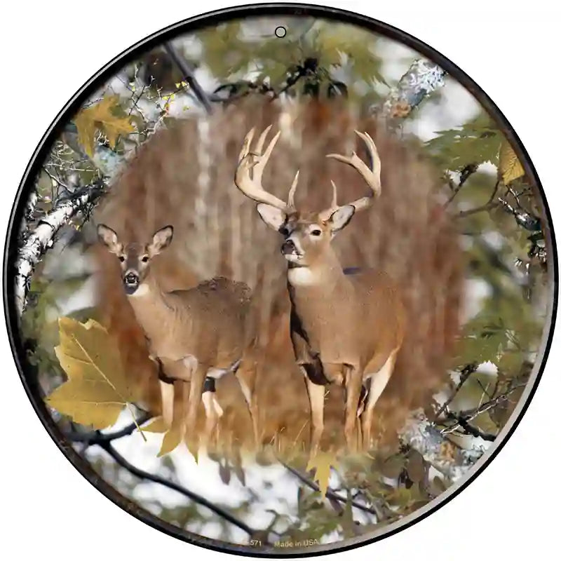 Deer On Camo Novelty Metal Circular Sign 12" (C)