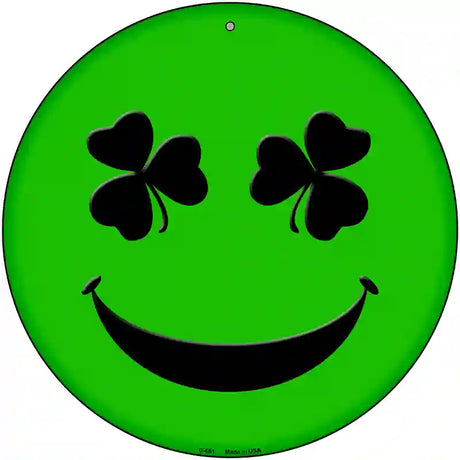 Shamrock Smiling Face Novelty Metal Circular Sign 12" (C)