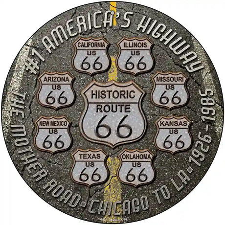 Route 66 Black Top Novelty Metal Circular Sign 12" (C)