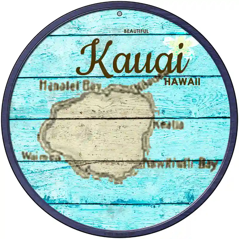 Kauai Hawaii Map Novelty Metal Circular Sign 12" (C)