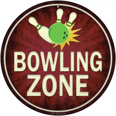 Bowling Zone Novelty Metal Circular Sign 12" (C)