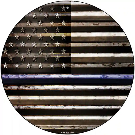 American Flag Thin Blue Line Novelty Circular Sign 12" (C)