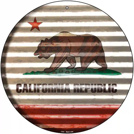 California Flag Corrugated Effect Novelty Circular Sign 12" (C)